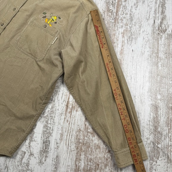 Vintage Looney Tunes Tweety Bird‎ Corduroy Button Longsleeve Shirt Size XL - Picture 9 of 14
